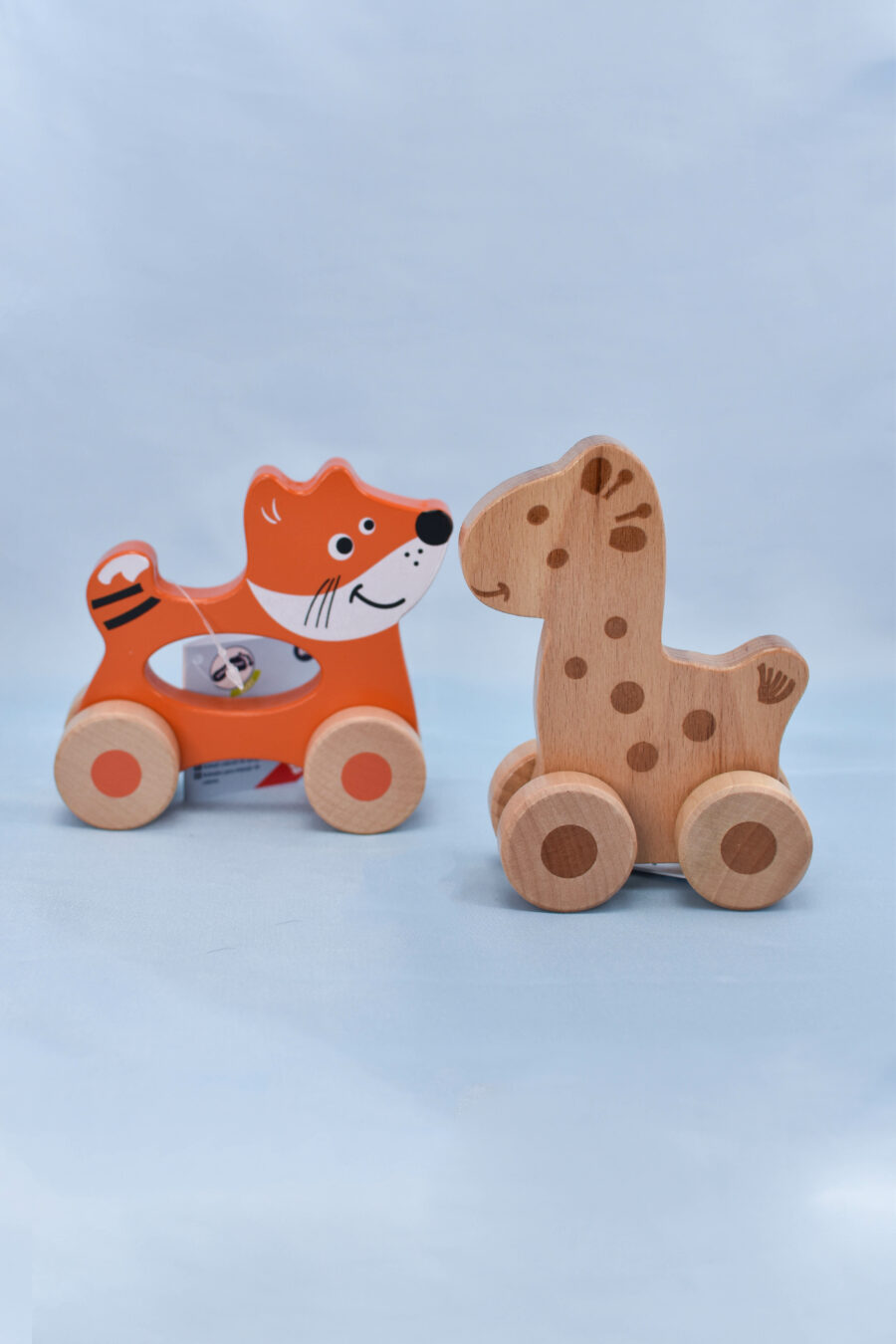 Jouets à pousser : Renard et girafe en bois pour bébé de 1 an